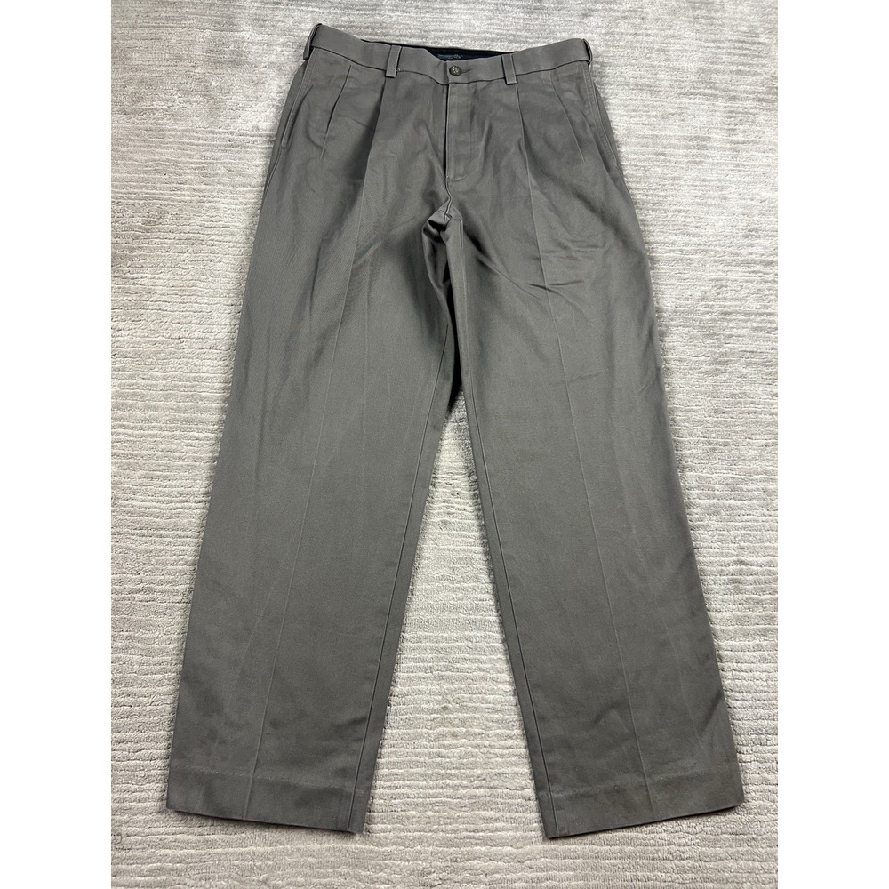 Savane Tailored 2u Pants Mens 32x30 Gray Pleated Trousers Comfort Waist Cotton